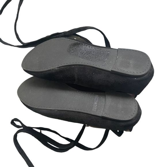 (SOLD) STEVE MADDEN Black Suede Slip On Ballet Flat Shoes With Ankle Ties 7.5 - Picture 7 of 10